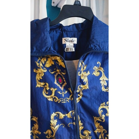 Vintage Slade Jacket Womens Zip+ Drawstring Waist Windbreaker 80- 90's Blue Med - Picture 2 of 10